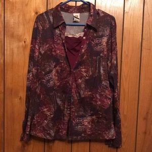 Long sleeve sheer blouse with tank underneath